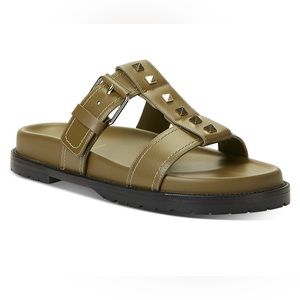 Valentino Garavani Rockstud Slides In Olive Green Leather